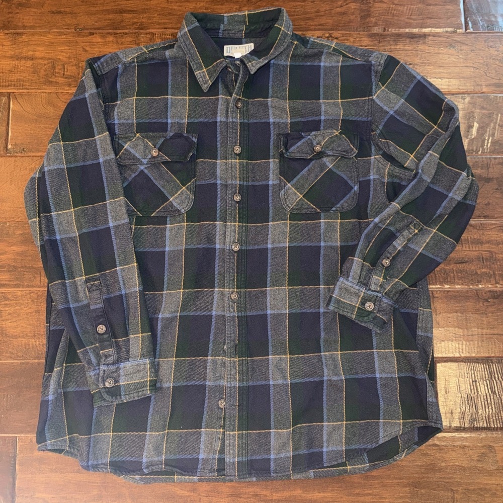 Duluth Trading Blue Plaid Flannel Button Down Shirt Cotton Size 2XL Tall
